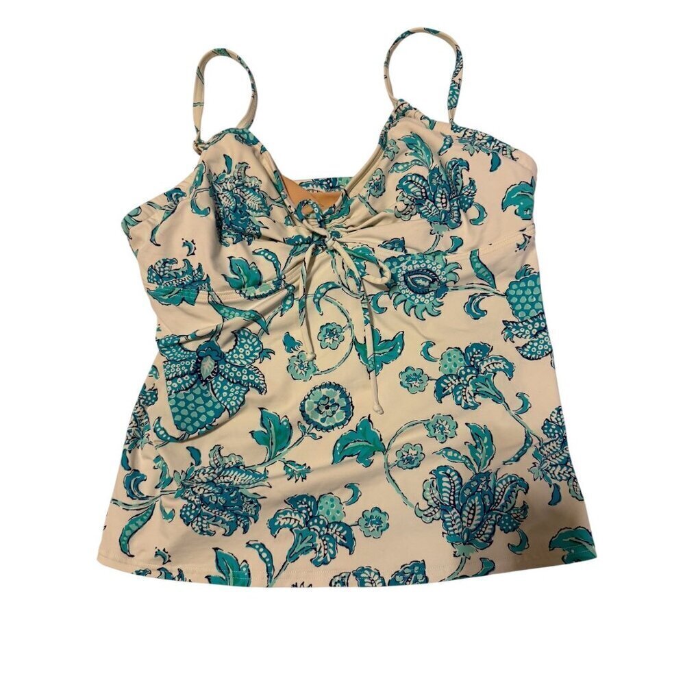 Land's End Women's Swimsuit Tankini Top White Aqua Print Underwire Ruched 16